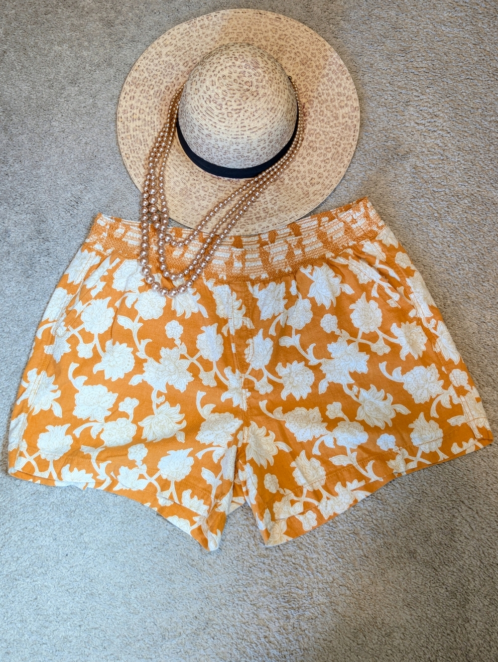 Women’s Orange Floral Smocked Waist Shorts - Briggs XL